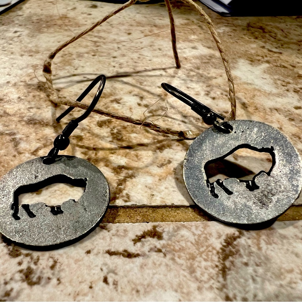 Hand made metal Bison earrings.